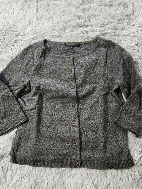 DONNA DEGNAN Gray Button Down 3/4 Sleeve Cardigan Sweater